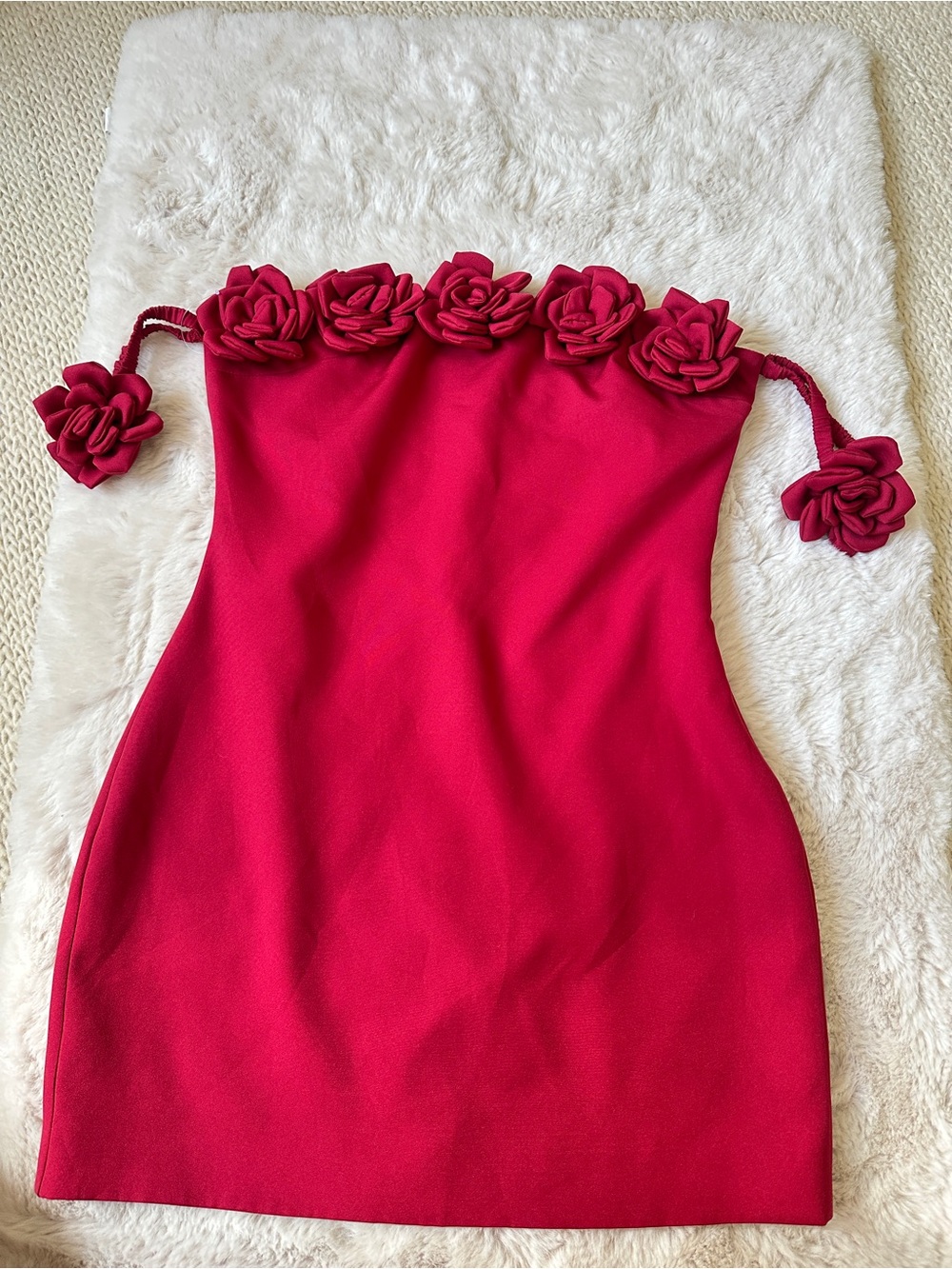 Strapless Rose trim Dress in Deep Red size Medium !!